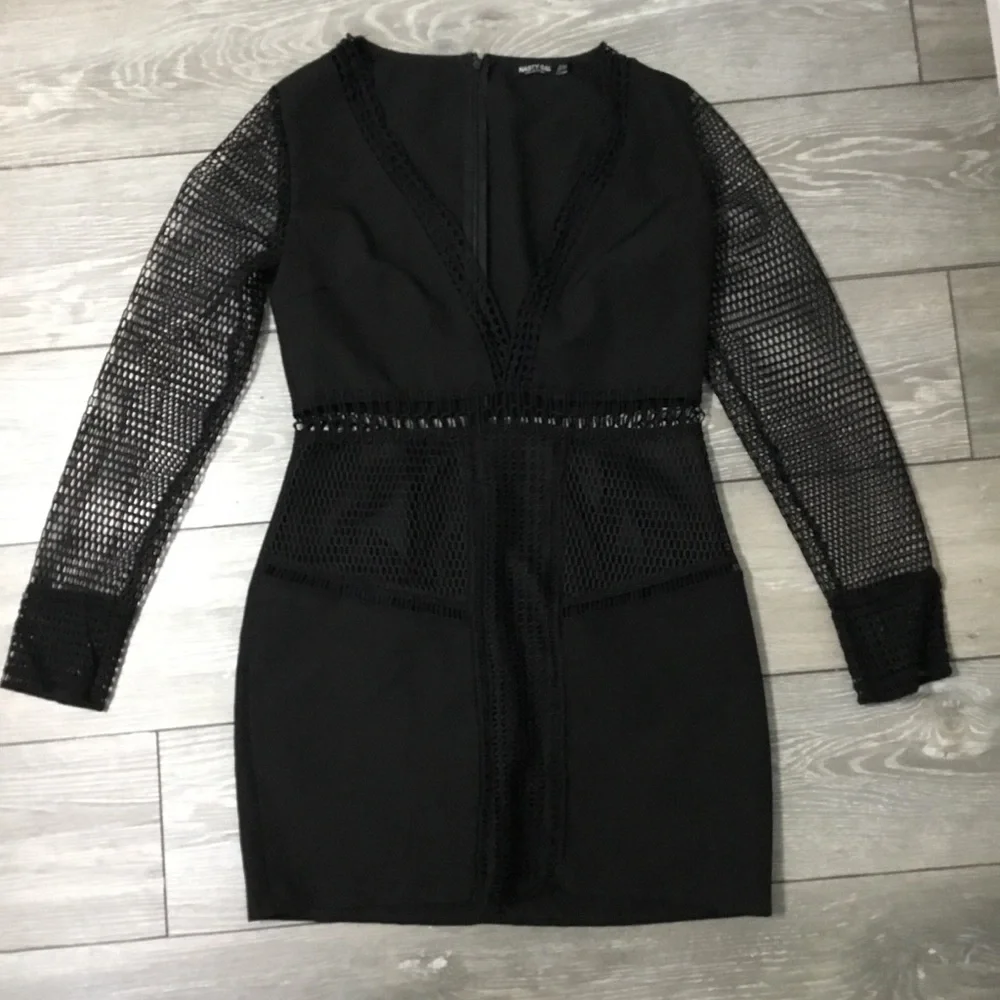 NASTY GAL Lets Net To It Mesh Fishnet Detail Mini Dress size US10 - Picture 2 of 12